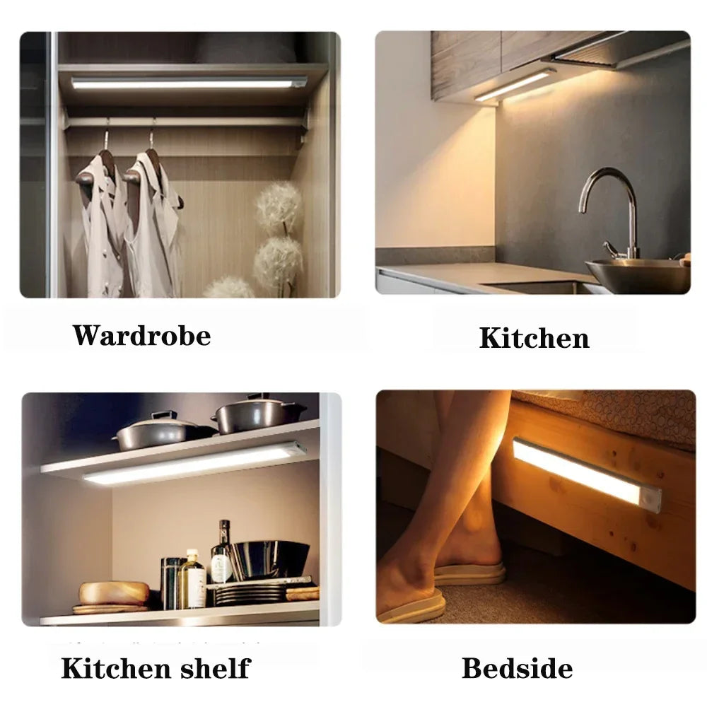 Ultra Thin Wireless LED Cabinet Light Motion Sensor USB TypeC Rechargeable Magnetic Dimmable 3Colors Indoor for Kitchen Wardrobe