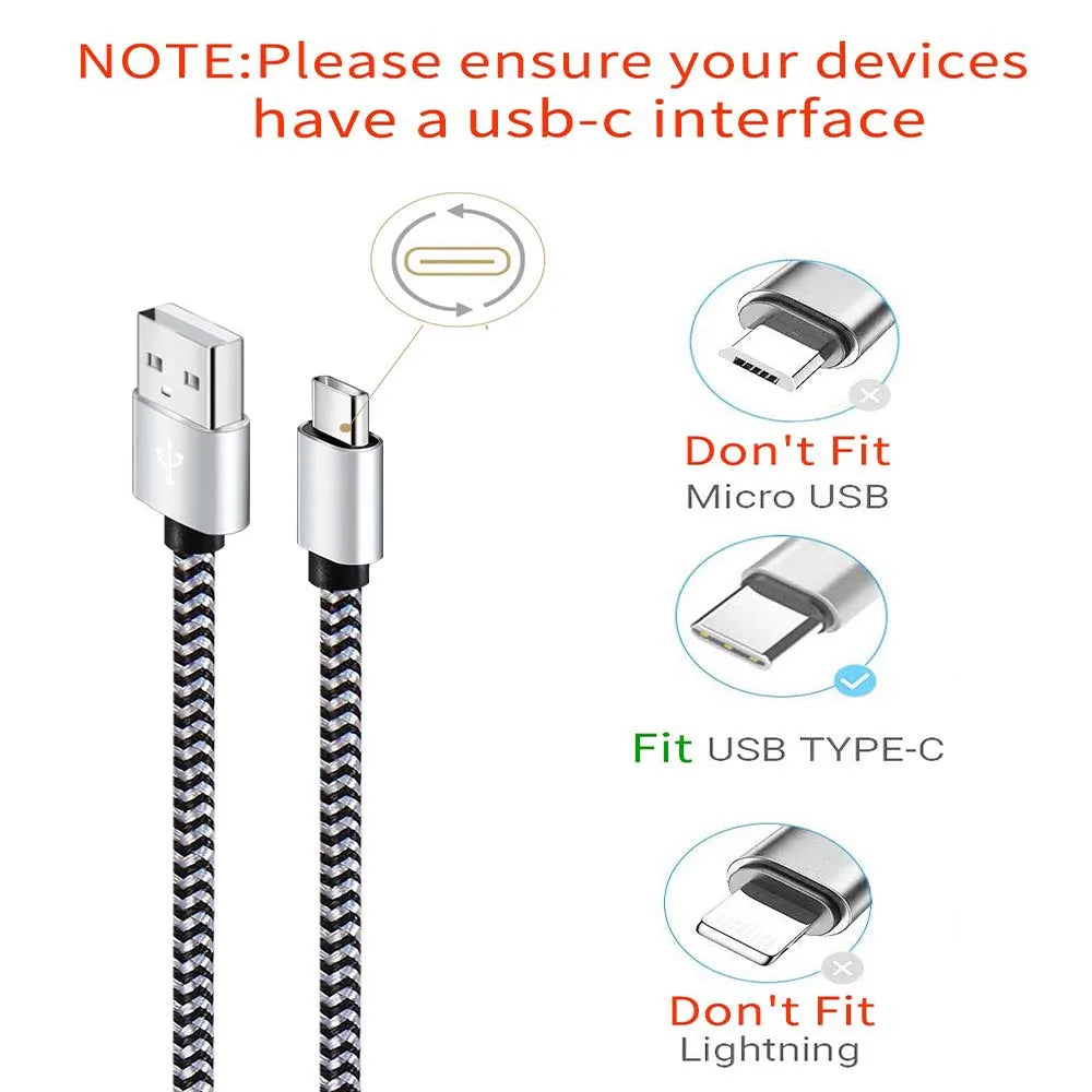 1-3 stk. USB Type C-kabel til hurtig opladning, batteriopladerledning, vævet nylon-datakabel, mobiltelefonoplader til Huawei og Samsung, USB C
