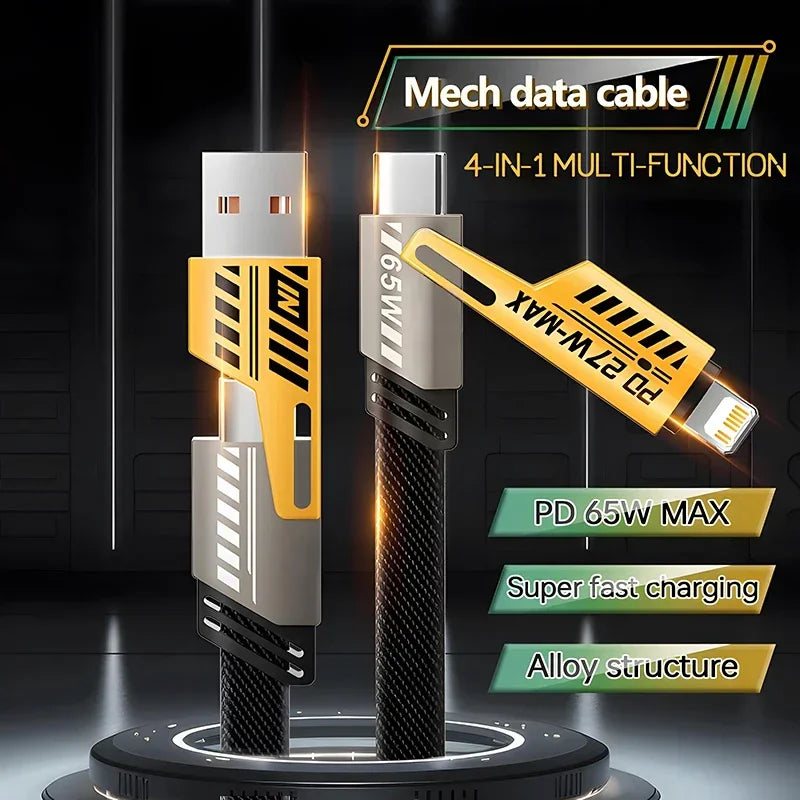 Cable de datos y carga rápida Mecha 4 en 1, PD de 27 W, para iPhone 15, Samsung y Xiaomi, cable USB tipo C de 65 W con múltiples puertos, cable de carga rápida