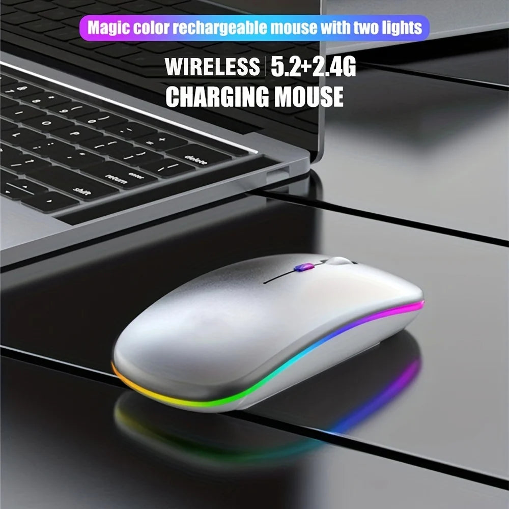Ratón inalámbrico Bluetooth de 2.4GHz, recargable, silencioso y ergonómico, para gaming, con retroiluminación USB y 1600DPI, para PC y portátiles