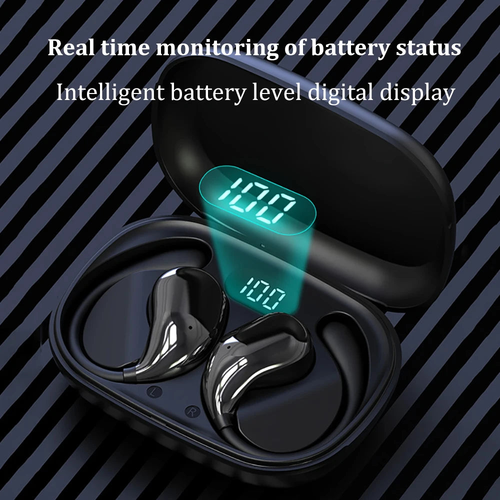 Auriculares Bluetooth 5.4 con gancho para la oreja, TWS inalámbricos, sonido estéreo HiFi, impermeables, pantalla LED, larga autonomía en espera y control táctil