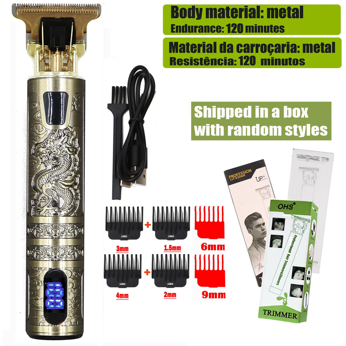 OHS Electric Hair Clipper Professional USB Cordless Clipper Professional Beard Trimmer Haircut Grooming Kit Hair Cutting Machine