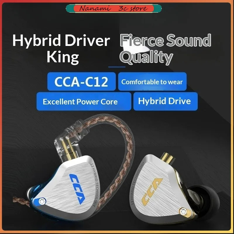 CCA C12 Earphones Hi-Fi Audiophile Grade DIY Hybrid Dynamic & Balanced Armature Wired In-Ear Monitoring Headphones Gifts