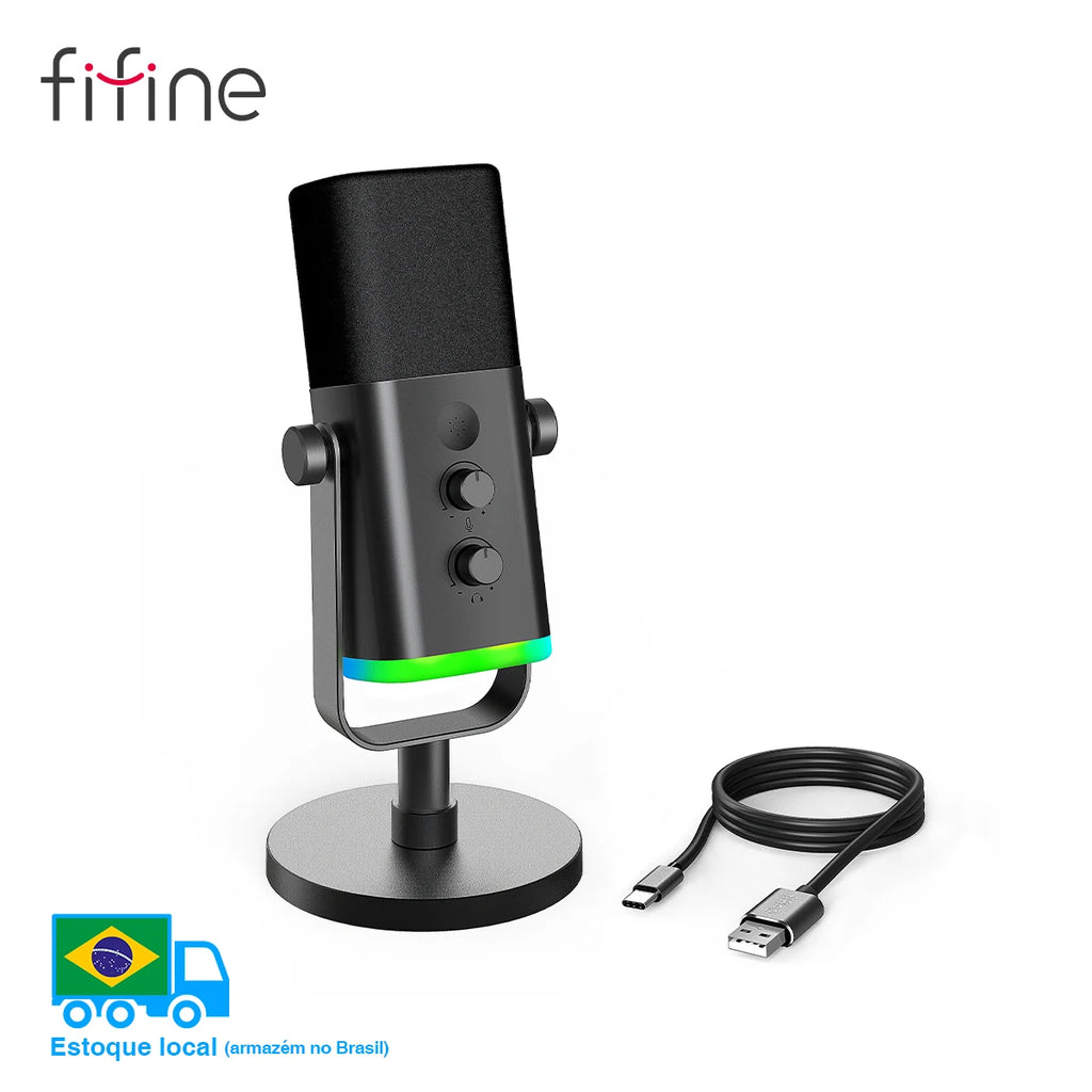 Micrófono dinámico USB/XLR FIFINE con control RGB, conector para auriculares y silenciador, micrófono para juegos, grabación y streaming en PC, AmpliGame-AM8