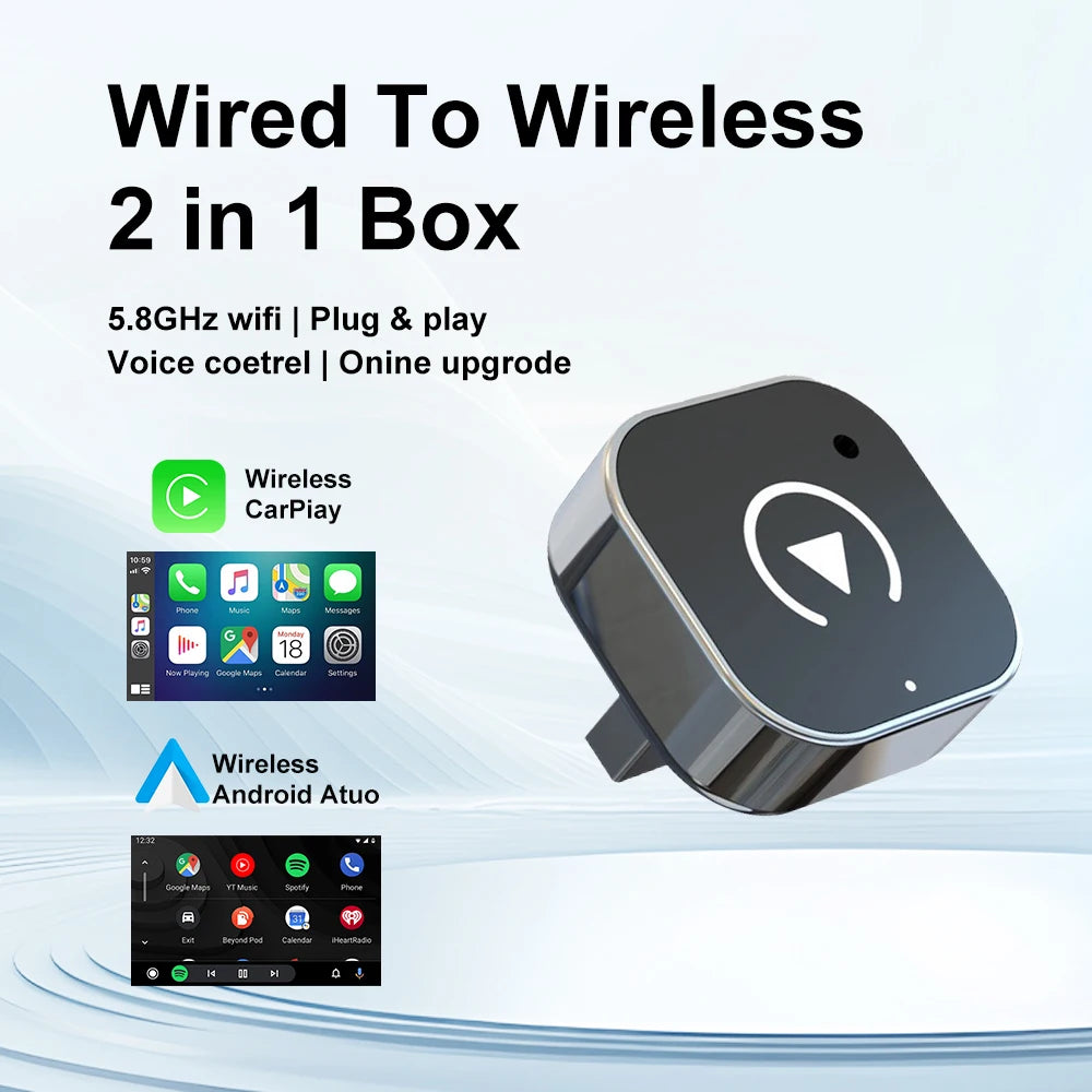2026 Wireless CarPlay Adapter 2-in-1 Wired to Wireless Dongle for Apple & Android phone Plug and Play Universal Car Accessory