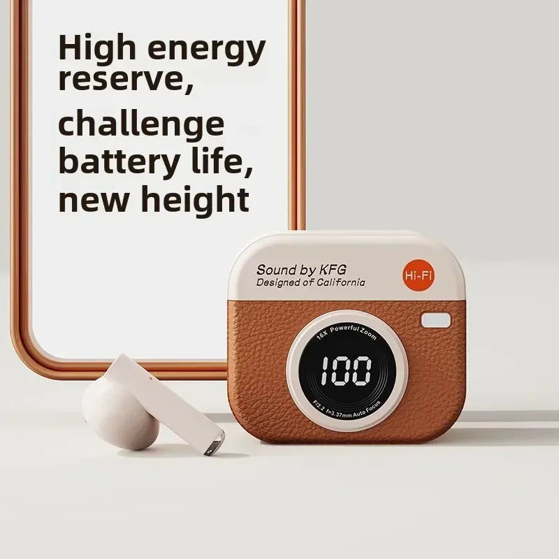 Wireless Bluetooth headphones retro camera creative battery level display music headphones long-lasting battery life