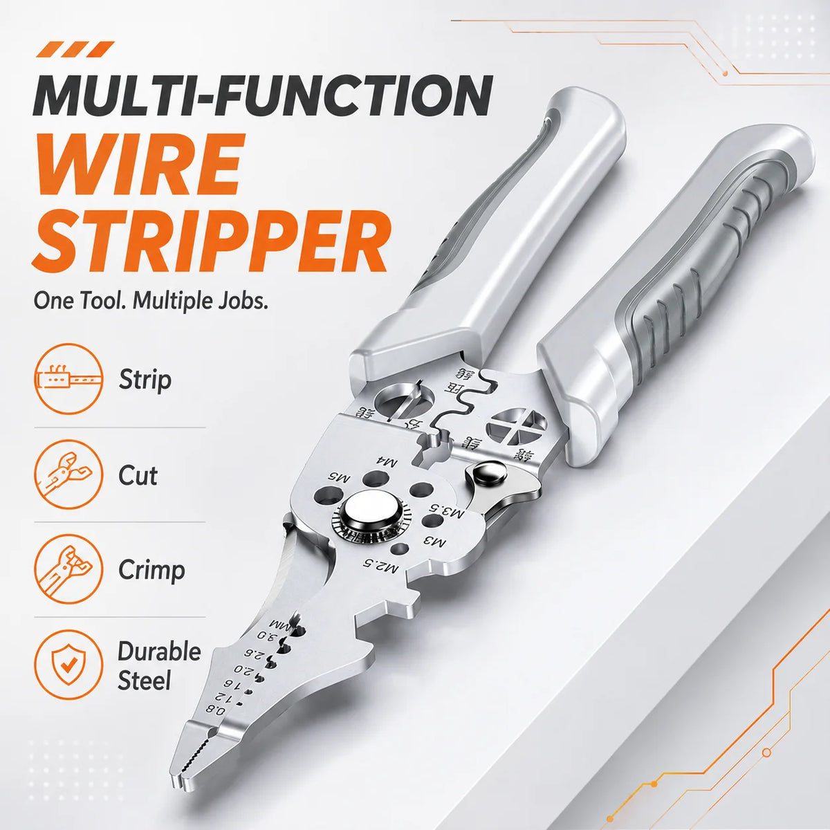 8.5 Inch Multi Functional Industrial Wire Stripper Cutter Crimper Heavy Duty Stainless Steel Electrical Pliers Ergonomic Grip