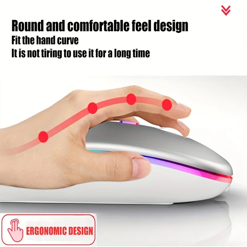 Ratón inalámbrico Bluetooth de 2.4GHz, recargable, silencioso y ergonómico, para gaming, con retroiluminación USB y 1600DPI, para PC y portátiles