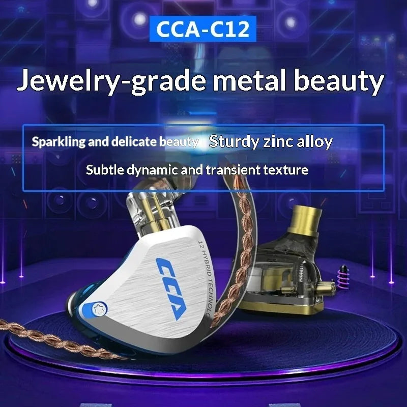 CCA C12 Earphones Hi-Fi Audiophile Grade DIY Hybrid Dynamic & Balanced Armature Wired In-Ear Monitoring Headphones Gifts
