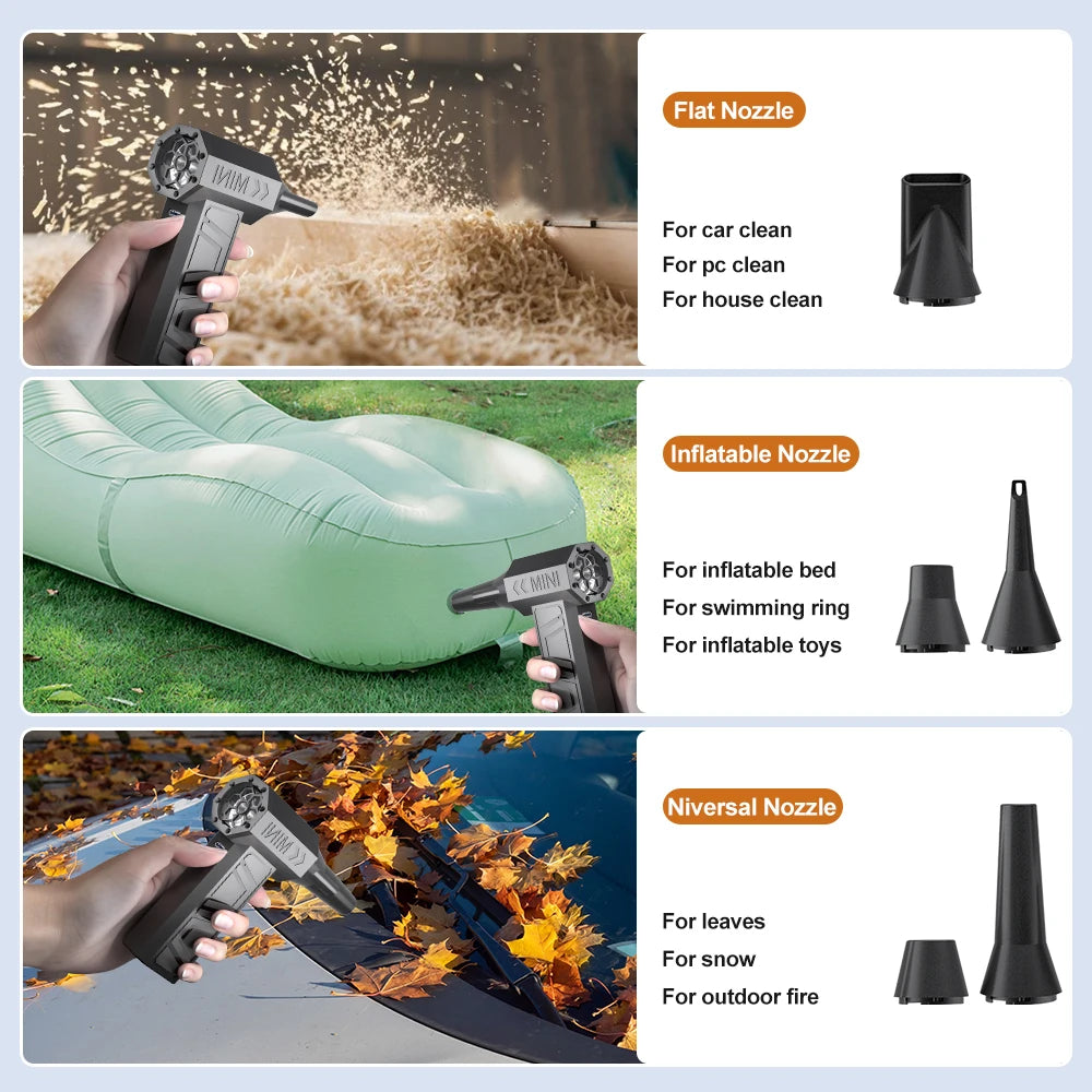 Turbo Fan 130000RPM Car Jet Fan 5 Outlet Nozzles Portable Blowing Snow Cleaning Blower Tool Electric Air Duster Type-C Charging