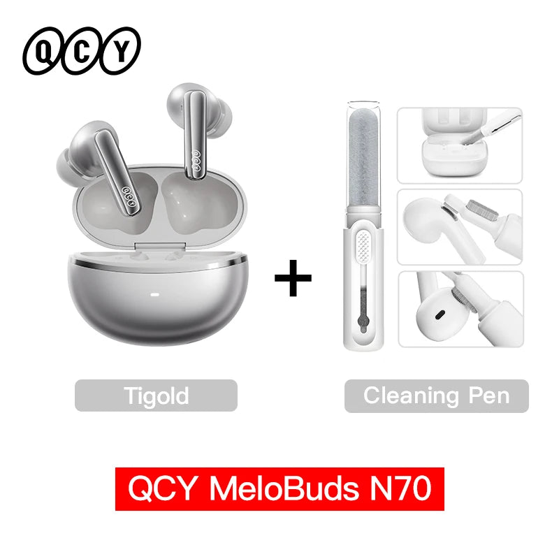 QCY MeloBuds N70 Écouteurs sans fil ANC adaptatifs Bluetooth 6.0 LDAC Audio Hi-Res 6 micros Écouteurs avec chargement sans fil 50h IPX5