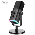 FIFINE USB/XLR-dynamisk mikrofon med RGB-styring, hovedtelefonstik og mute, mikrofon til PC-gaming, optagelse og streaming, AmpliGame-AM8