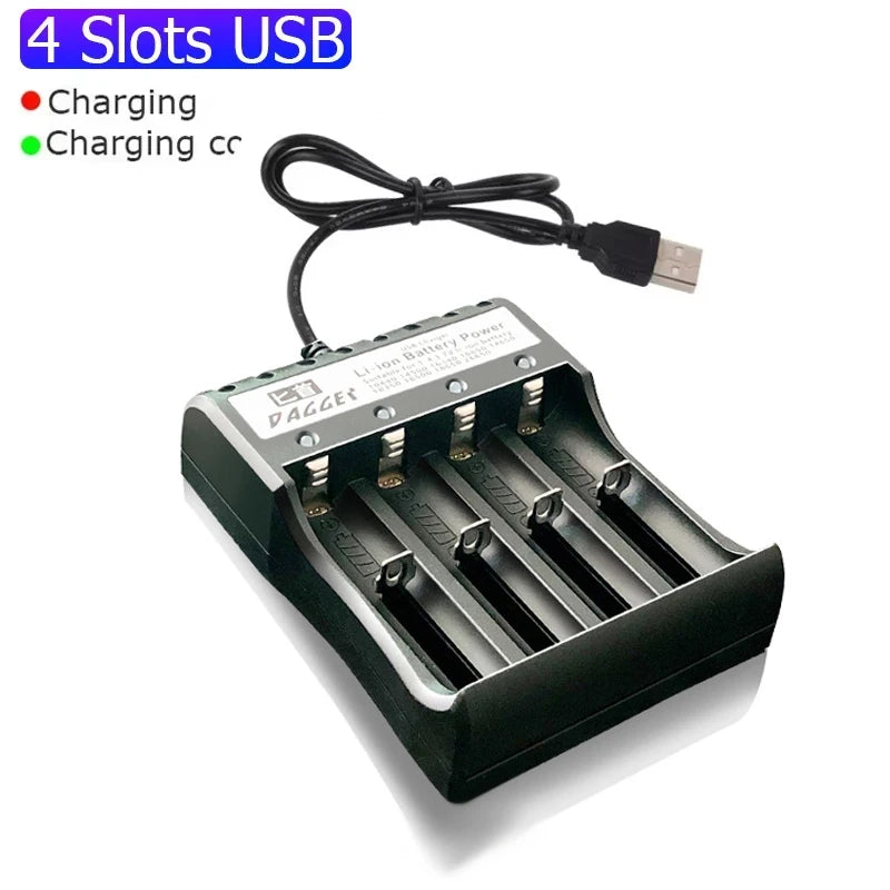 18650-batterioplader med 1/2/4 pladser, dobbelt 18650-opladning, 3.7V, genopladelig litiumbatteri-USB-oplader til 16340, 14500 og 18650
