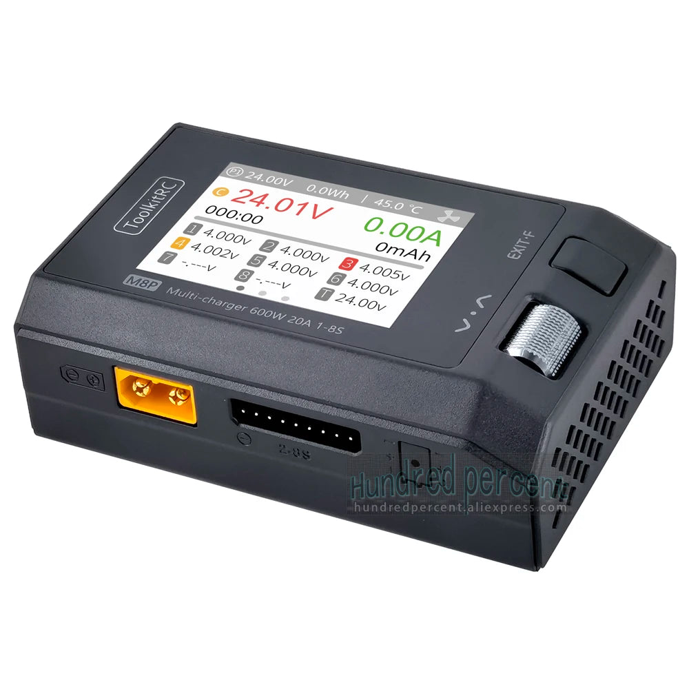 Cargador inteligente ToolkitRC M8P 1-8S, 600W 20A, carga rápida de baterías de litio para coches teledirigidos, modelos de aviación y aeronaves FPV