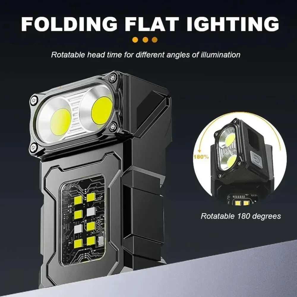 Genopladelig mini-LED-lommelygte med magnetisk clip, arbejdslampe, nøgleringslygte og lommelygte til udendørs camping, vandring og fiskeri