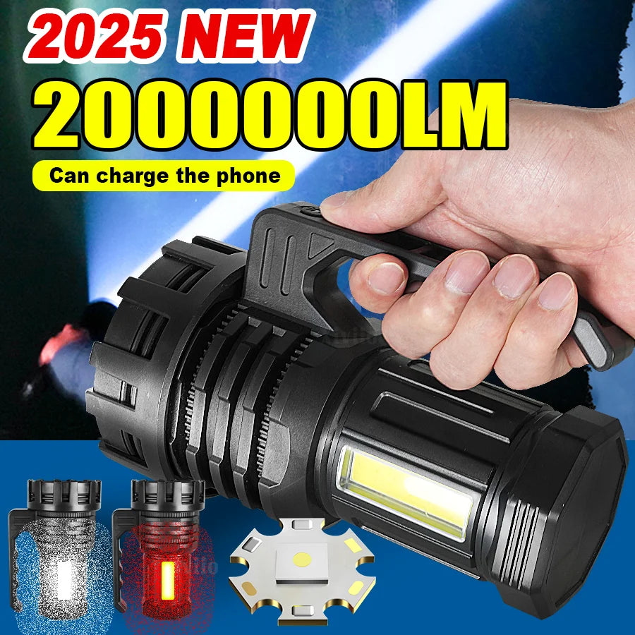 NUEVAS linternas potentes de búsqueda 2025, recargables, tipo táctico, de 2000000 LM, foco ultrabrillante, lámpara de camping y farol portátil