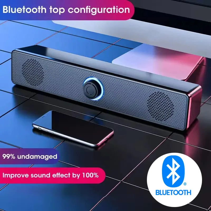 PC-soundbar med kabel og trådløs Bluetooth-højttaler, USB-drevet soundbar til TV, PC og bærbar computer, gaming, hjemmebiograf og surroundlyd