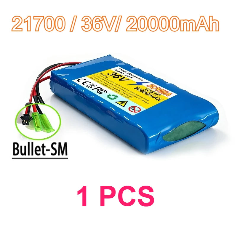 36V 20Ah 21700 Li-ion Battery Pack, 10S1P Electric Scooter Battery with XT60/DC Connector for 250W-500W Motor BMS Protection
