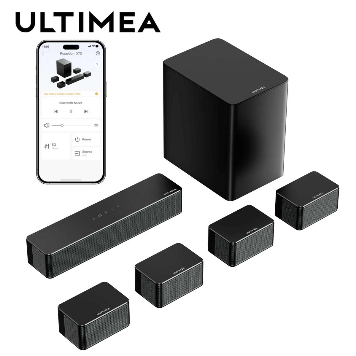 ULTIMEA 7.1 Surround Sound System Sound bar for TV with APP Control, Home Cinema Bluetooth Speaker with 6.5" Wireless Subwoofer