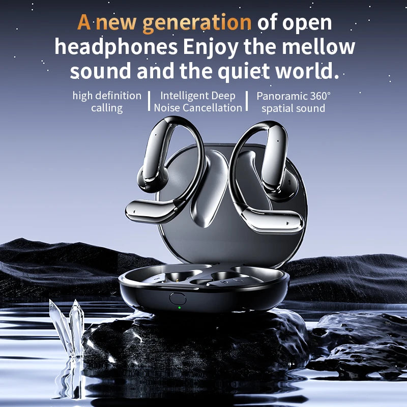 Domars AI Translation Bluetooth 5.4 Ear Hook Headphones Wireless Earphones Stereo Waterproof IPX5 Headsets Display Long Standby