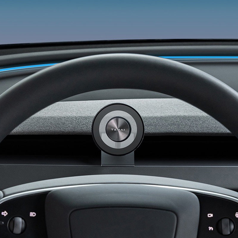 Temai MagSafe mobilholder Flex for Model 3 2024+/Model Y 2025+ montert på dashbordet.