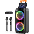 T9-karaokemaskine med 2 trådløse mikrofoner, stor 24" transportabel Bluetooth-højttaler til voksne med hjul