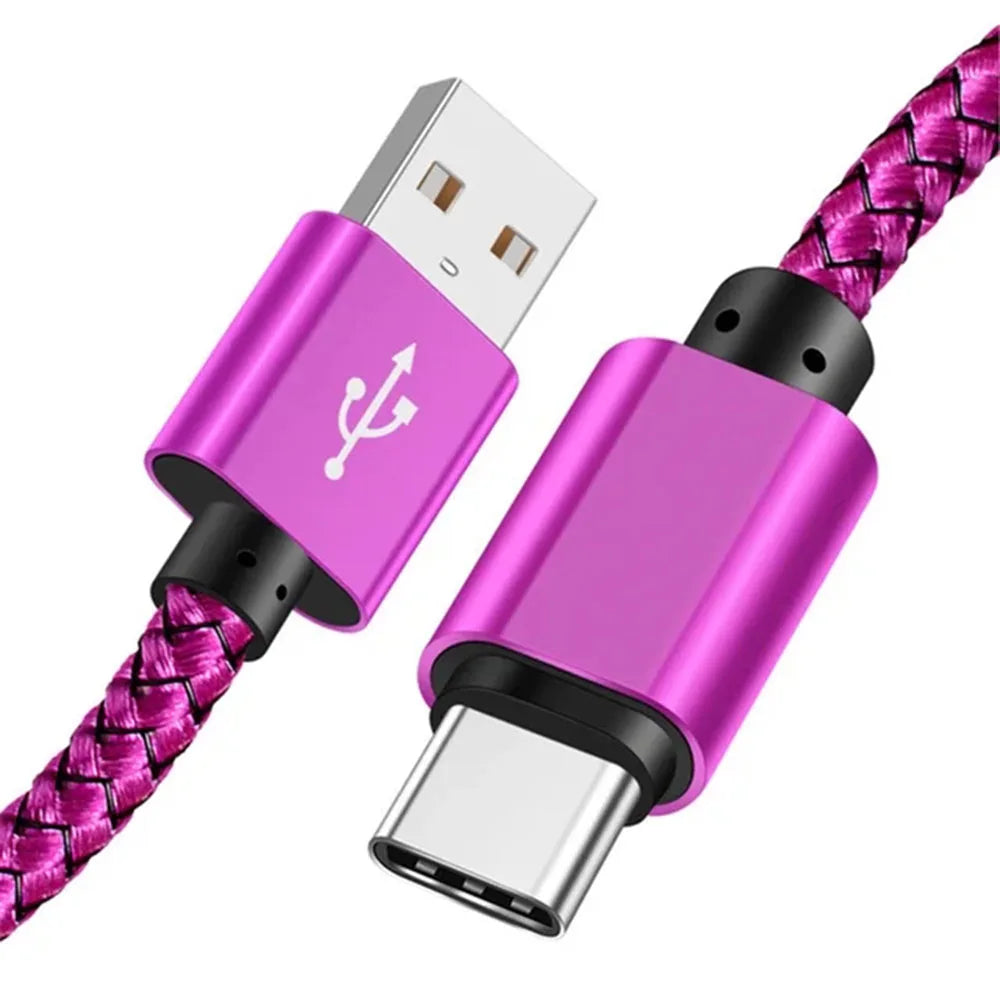 Nylon Data Cable Fast Charger USB A to Type C Charging Cable For Huawei Samsung Android Phone TypeC Charging Device 1M 2M 3M