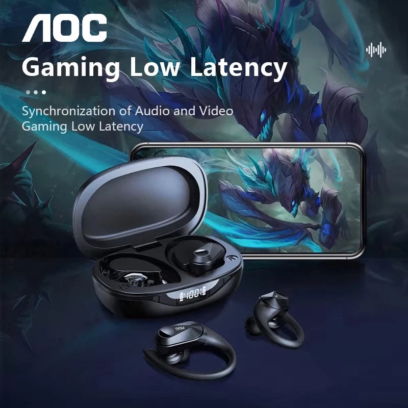 Auriculares deportivos Choice AOC LP75, Bluetooth 6.0 inalámbricos, resistentes al agua, con pantalla LED de batería, para juegos, de baja latencia