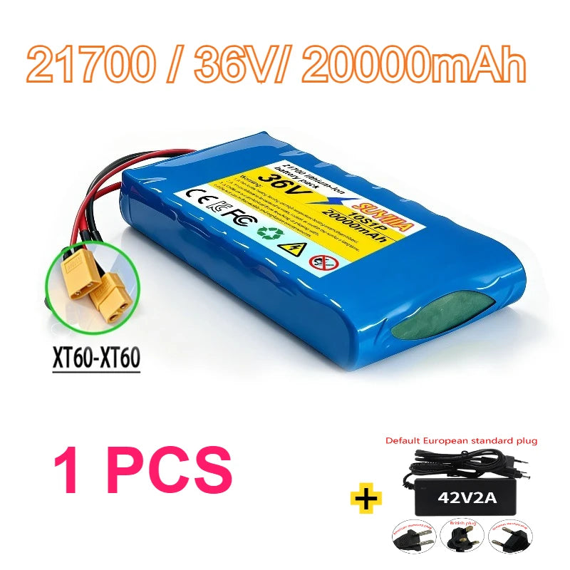 36V 20Ah 21700 Li-ion Battery Pack, 10S1P Electric Scooter Battery with XT60/DC Connector for 250W-500W Motor BMS Protection