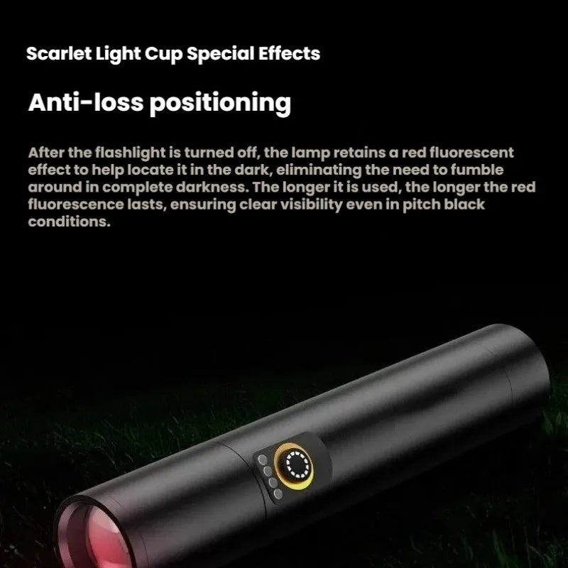 Kraftig LED-lommelygte med Type-C-opladning, teleskopisk zoom, vandtæt aluminiumshus, transportabel lygte til udendørs vandring og natkørsel