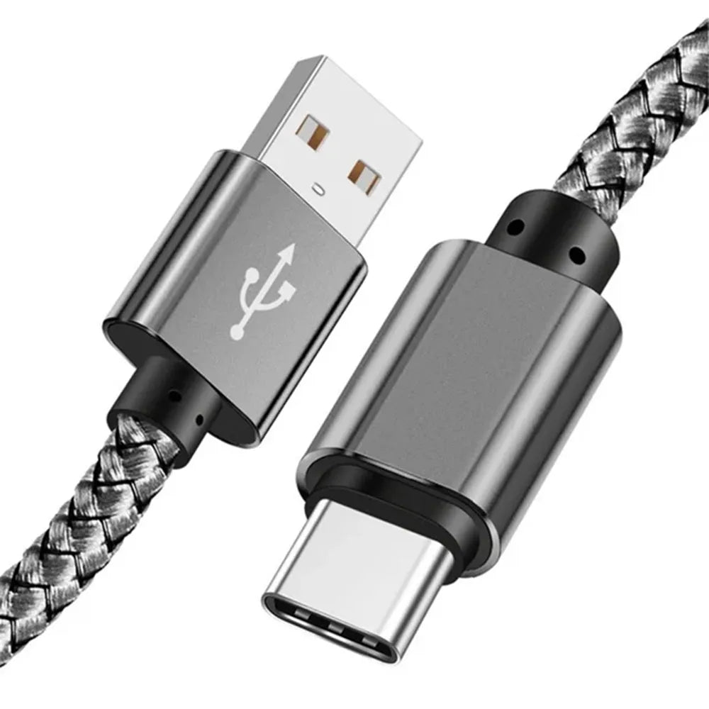 Nylon Data Cable Fast Charger USB A to Type C Charging Cable For Huawei Samsung Android Phone TypeC Charging Device 1M 2M 3M