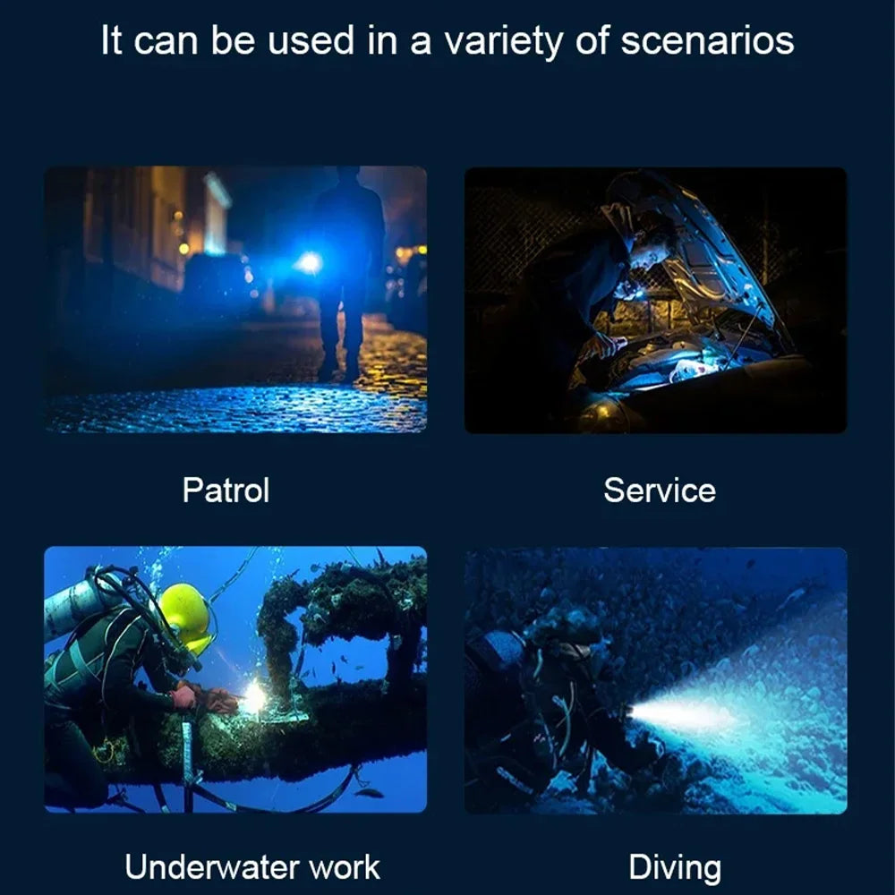 New Portable Professional LED Diving Flashlight Strong Light Underwater Torch IPX8 Waterproof Scuba Dive Flashlight Fishing Lamp