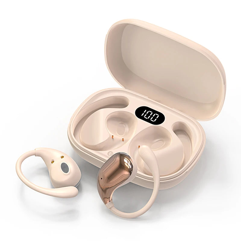 Auriculares Bluetooth 5.4 con gancho para la oreja, TWS inalámbricos, sonido estéreo HiFi, impermeables, pantalla LED, larga autonomía en espera y control táctil