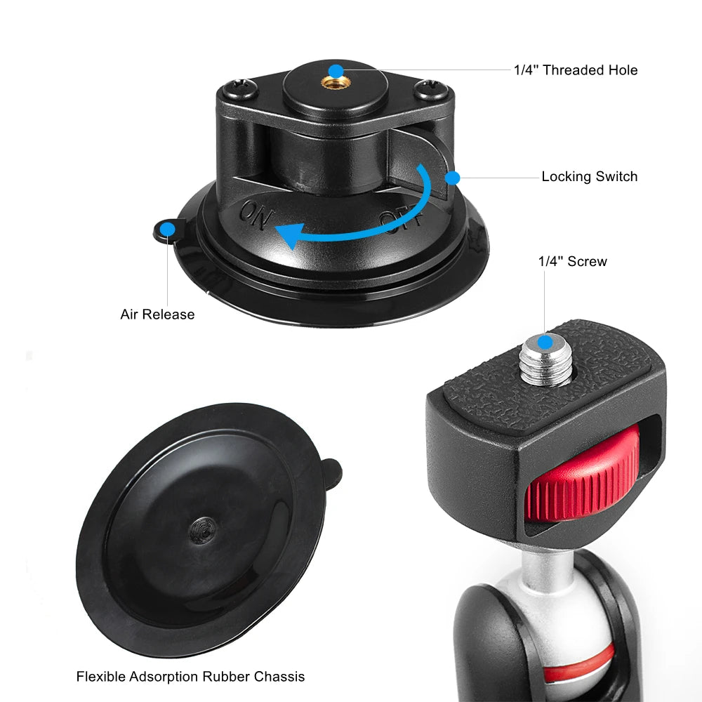 Camera Suction Cup Car Mount with Phone Holder Windshield Window Dashboard Boats Vehicle Attach for GoPro Insta360 DJI Action