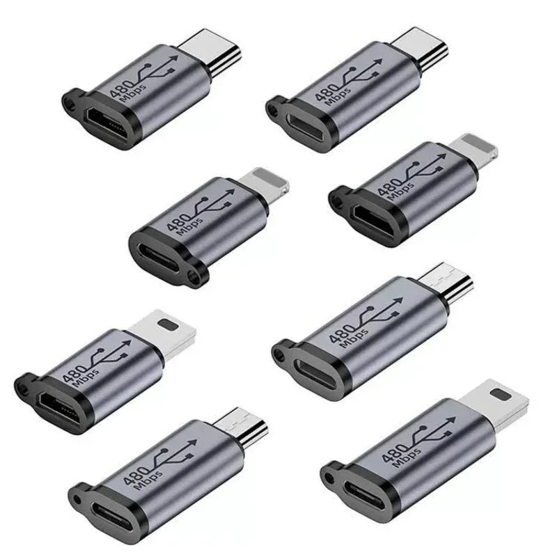 Type-C-hun til Mini-USB/Type-C/iOS-hun til Micro-USB/Micro-USB-hun til Type-C/Micro-USB-hun til Mini-USB-adapter