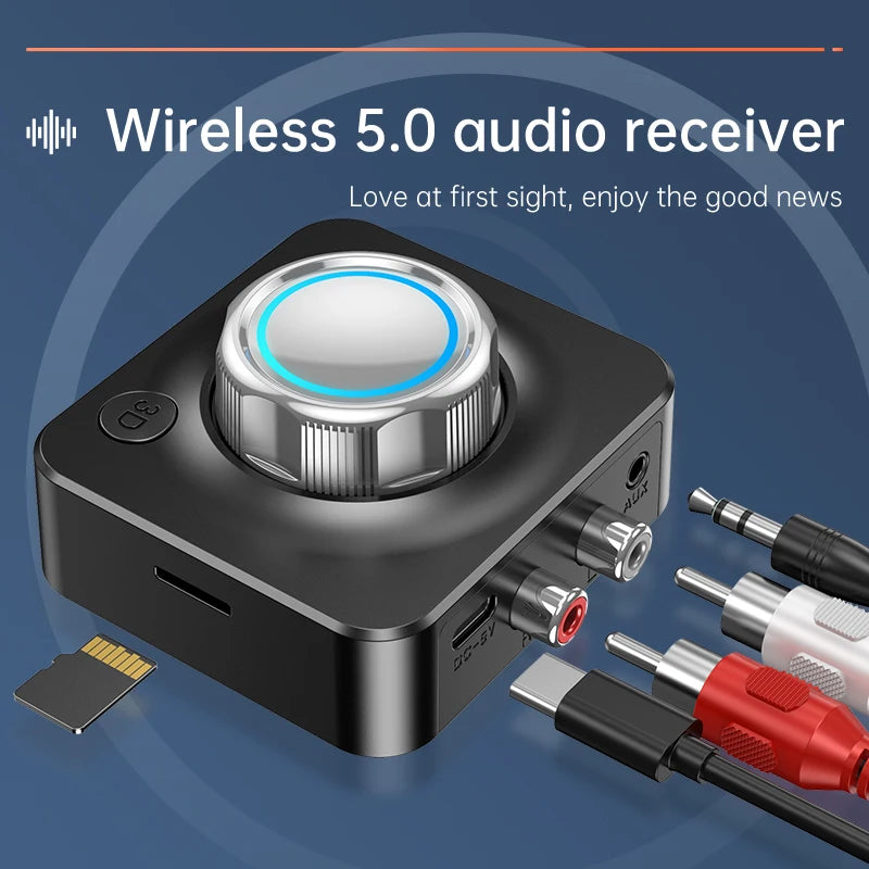 Receptor de audio Bluetooth 5.0, adaptador inalámbrico de música estéreo 3D, tarjeta TF, RCA de 3.5 mm, conector AUX de 3.5 mm para coche, altavoz, amplificador y auriculares