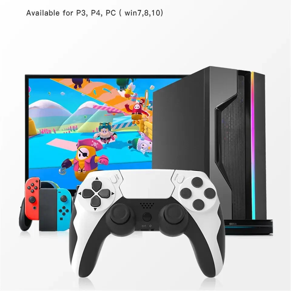 GAMINJA P48 trådløs gamepad med seksakset gyroskop, spilcontroller til PS4- og PS3-konsol, Windows 7/8/10, dobbelt vibration, PC-joystick