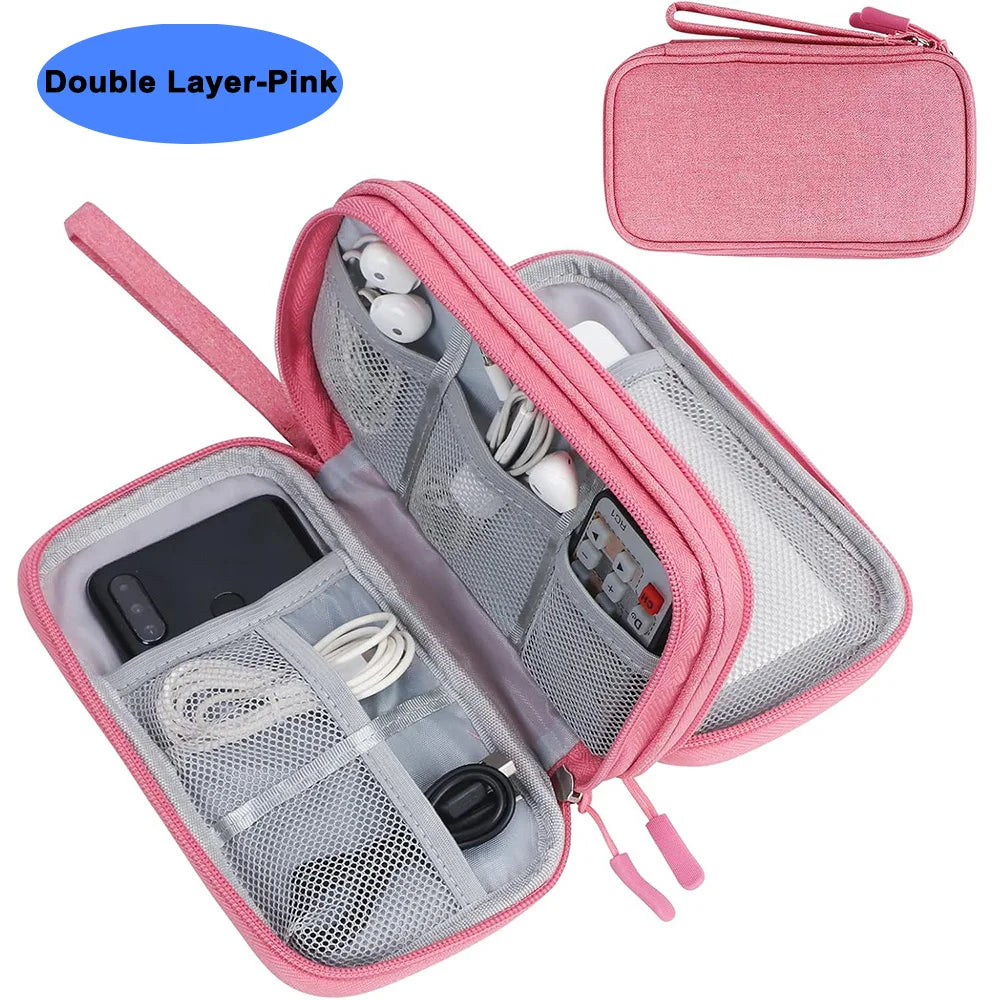 Bolsa organizadora multifuncional portátil de viaje para cables USB, cables de datos, cargadores de teléfono, baterías externas y accesorios electrónicos