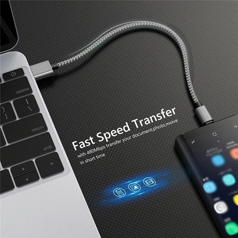 Nylon Data Cable Fast Charger USB A to Type C Charging Cable For Huawei Samsung Android Phone TypeC Charging Device 1M 2M 3M