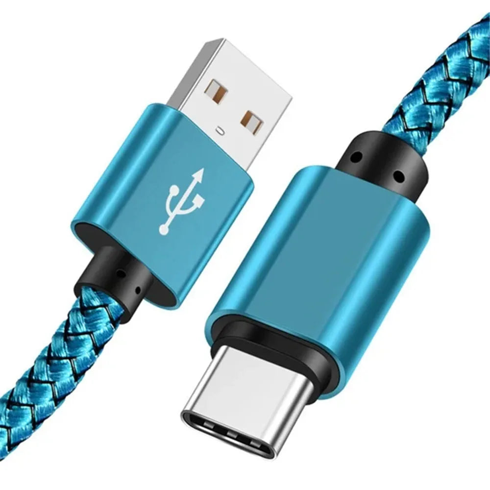 Nylon Data Cable Fast Charger USB A to Type C Charging Cable For Huawei Samsung Android Phone TypeC Charging Device 1M 2M 3M