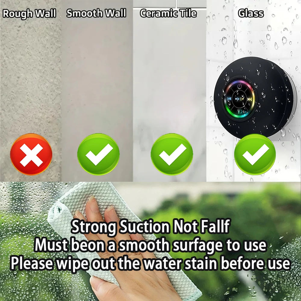 Altavoz Bluetooth inalámbrico portátil con luz LED, impermeable IPX4, altavoz potente para exteriores y baño, caja de sonido estéreo con ventosa grande