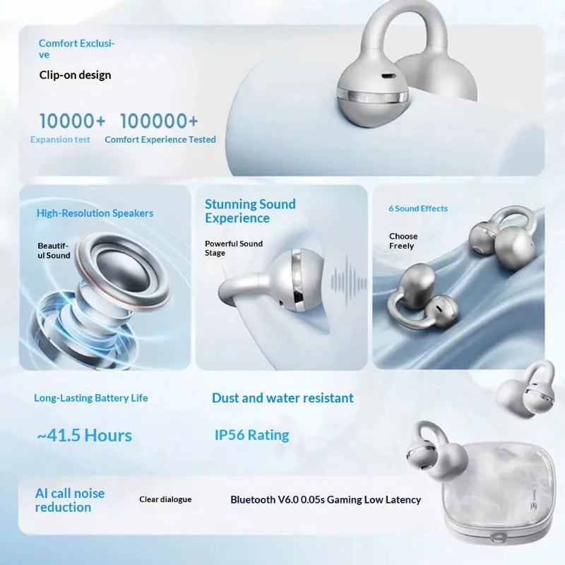 Edifier Yueying Clip-on Bluetooth Earphones with Built-in Mirror, Bluetooth 6.0, Long Battery Life, Open-ear Design Gifts