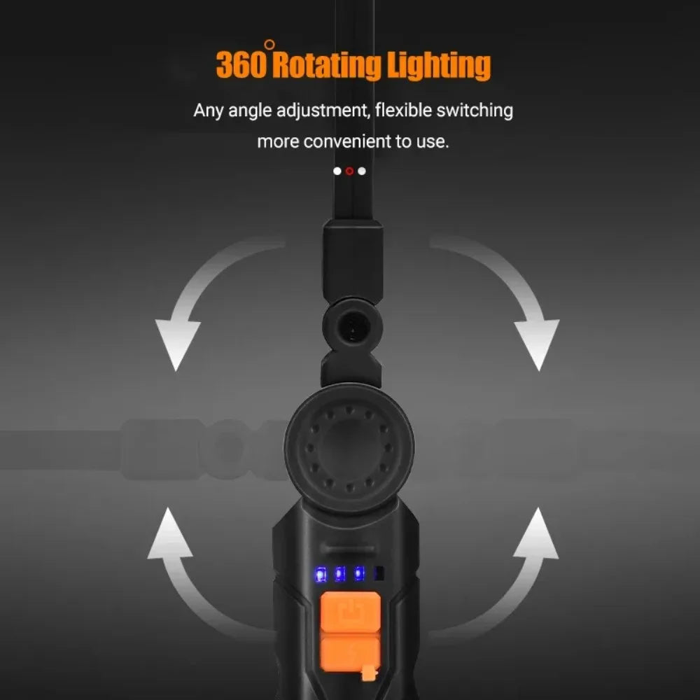 Bærbar COB-LED-lommelygte med USB-genopladning, magnetisk nød- og arbejdslampe med indbygget batteri til udendørs camping