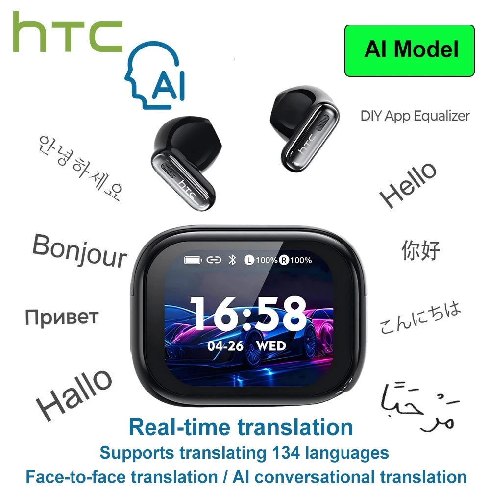 HTC NE68 Wireless Bluetooth Headphones With Microphone AI Translator TWS HiFi Sound Earbud Noise Reduction IOS Android PC