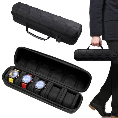 1pc 5-Slot Watch Case | Hard Shell Travel Organizer with Pillow Insert - Gift Ready (Black), suitable for smart watch storage