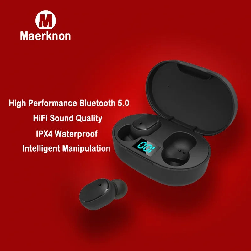Bluetooth-øretelefoner med digitalt display og mikrofon, TWS E6S trådløst Bluetooth-headset med støjreduktion til Xiaomi, Huawei og Oppo