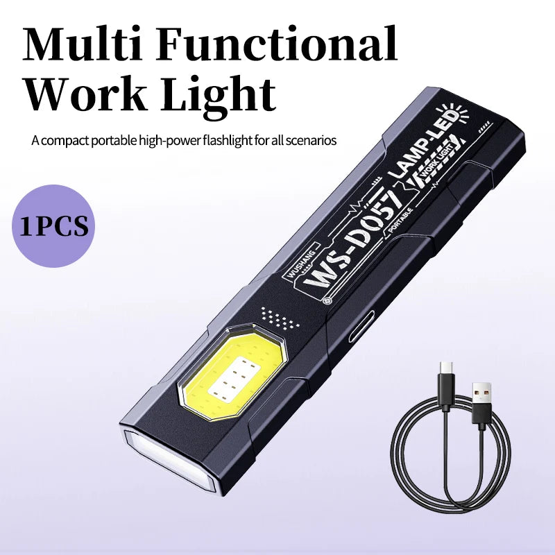 LED COB Flashlight Type C Rechargeable 600LM Portable Mini Torch Pocket Lantern Flood Work Light With Magnet For Emergency