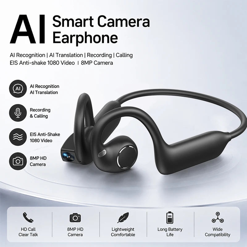 Wireless Sport BT 5.4 Headphones with 800w Camera 1080P Video Recording WiFi Transmission Music Comfortable Wearing Headphones