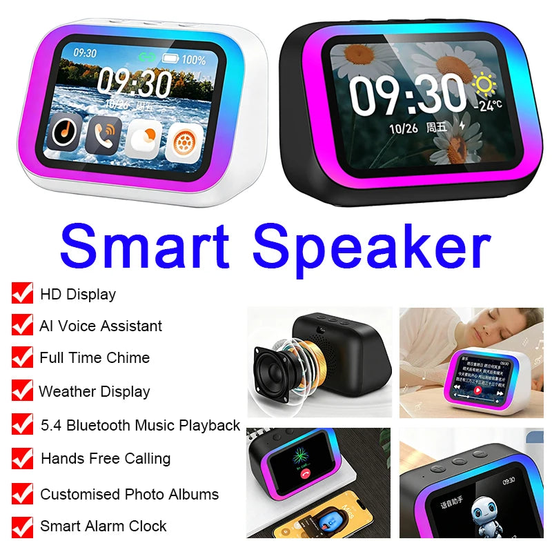 TF26 Pro Smart Wireless Speaker with AI Voice Assistant Intelligent Display MusicPlayer Alarm Clock Bluetooth Electronic Speaker