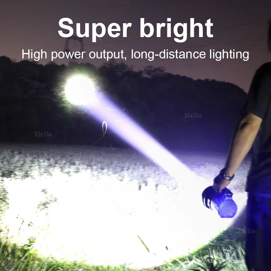 10000LM genopladelige LED-lommelygter med høj effekt, ultralang lysafstand, lampe, søgelygte, kraftig lanterne og fakkel